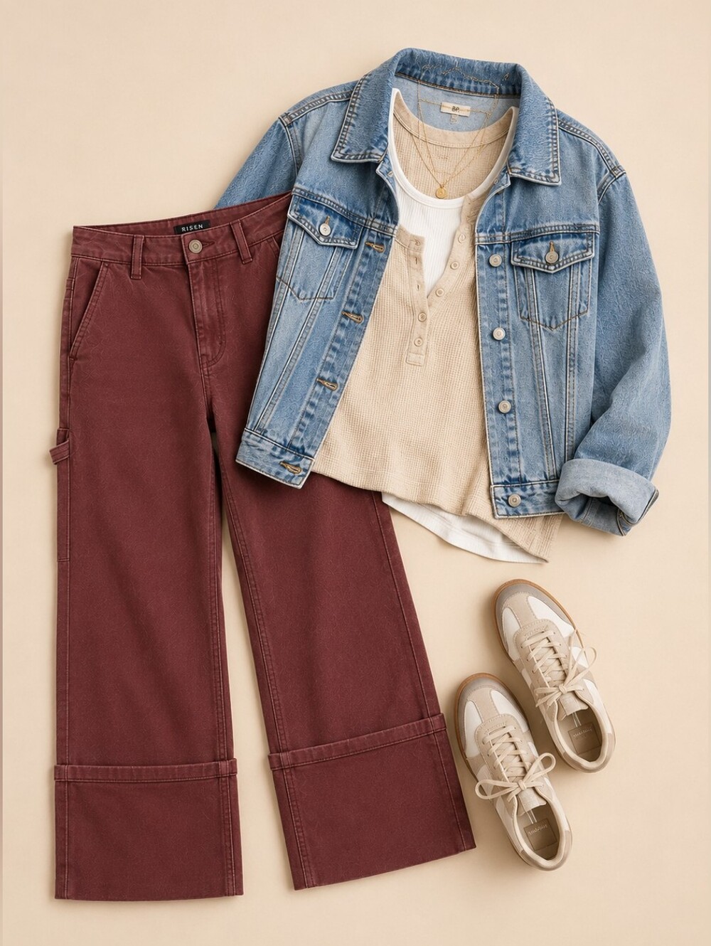Risen HR Straight Fit Wide Cuffed Jeans Choco Brown Neutral Utility Various NEW - Picture 4 of 11